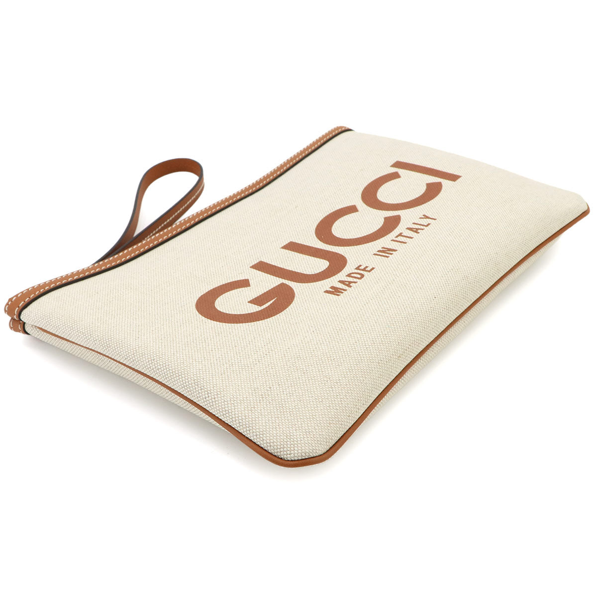 Clutch Bag Canvas Leather Beige Brown 777165 Purse