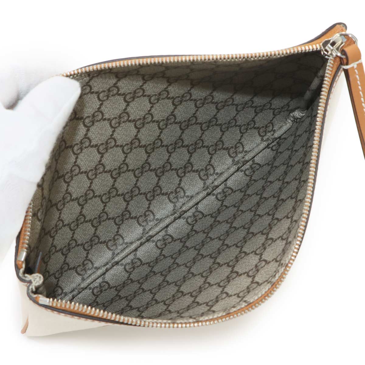 Clutch Bag Canvas Leather Beige Brown 777165 Purse