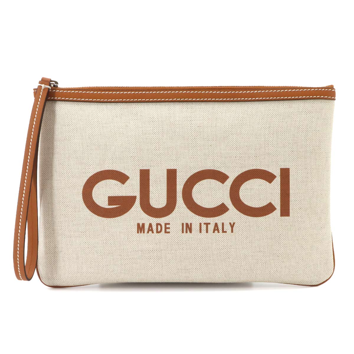 Clutch Bag Canvas Leather Beige Brown 777165 Purse