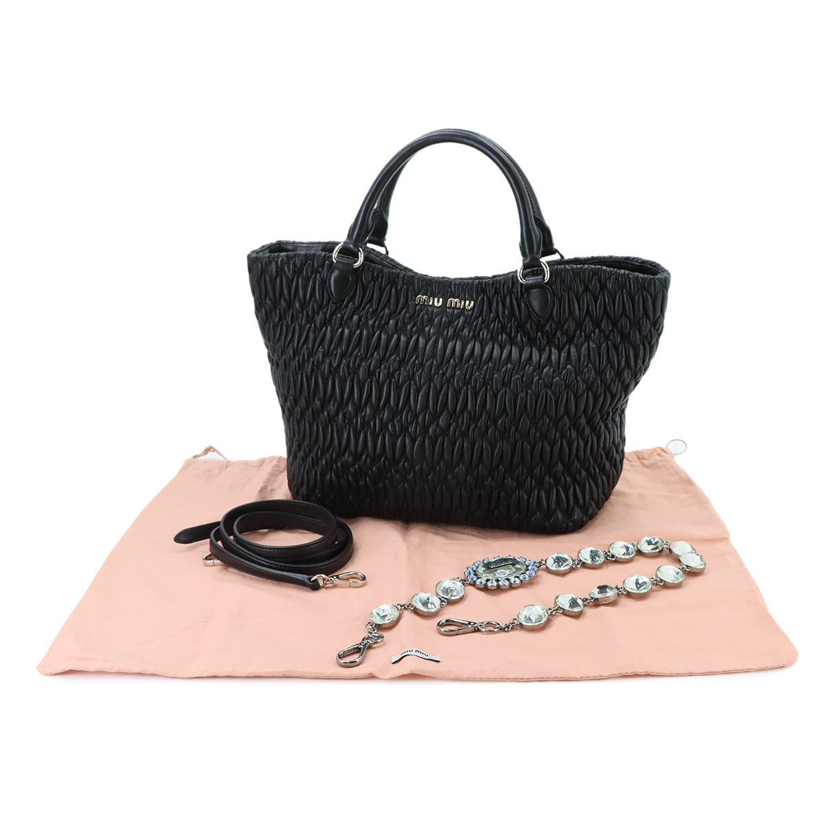 Matelasse Hand Chain Shoulder Bag Leather Black