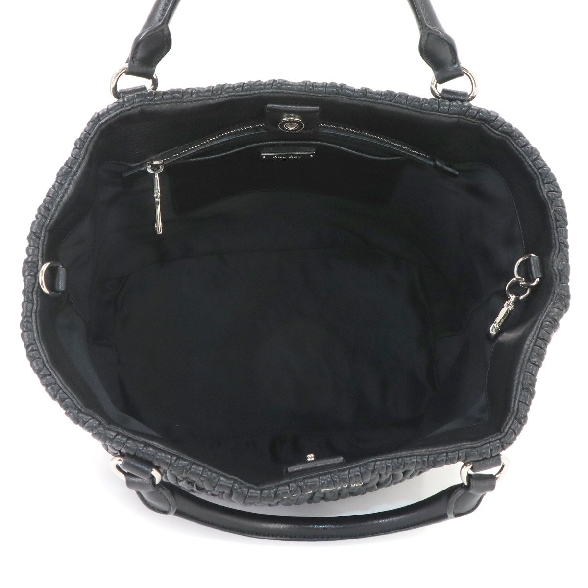 Matelasse Hand Chain Shoulder Bag Leather Black
