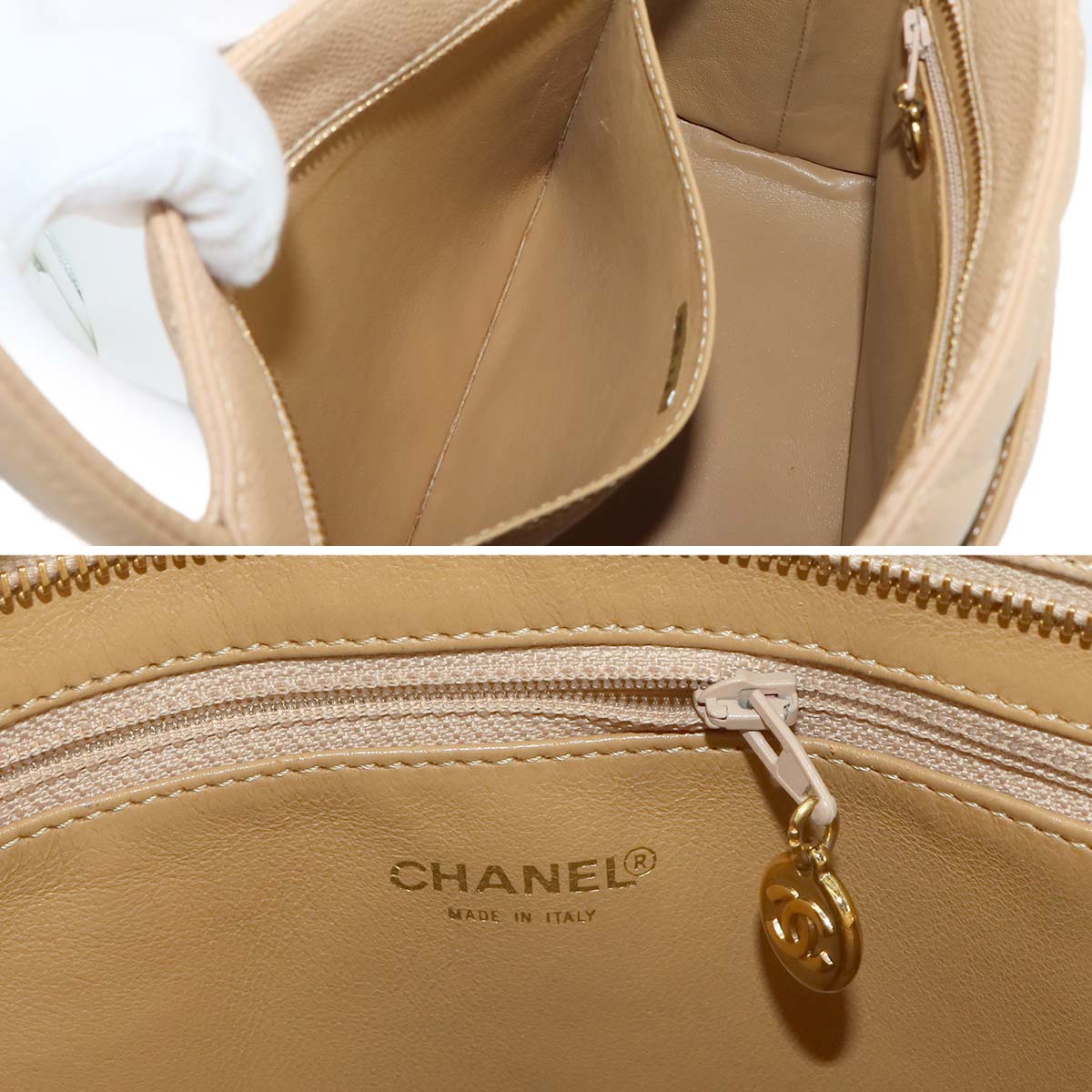 Medallion Tote Bag Leather Beige A01804 Coco Logos