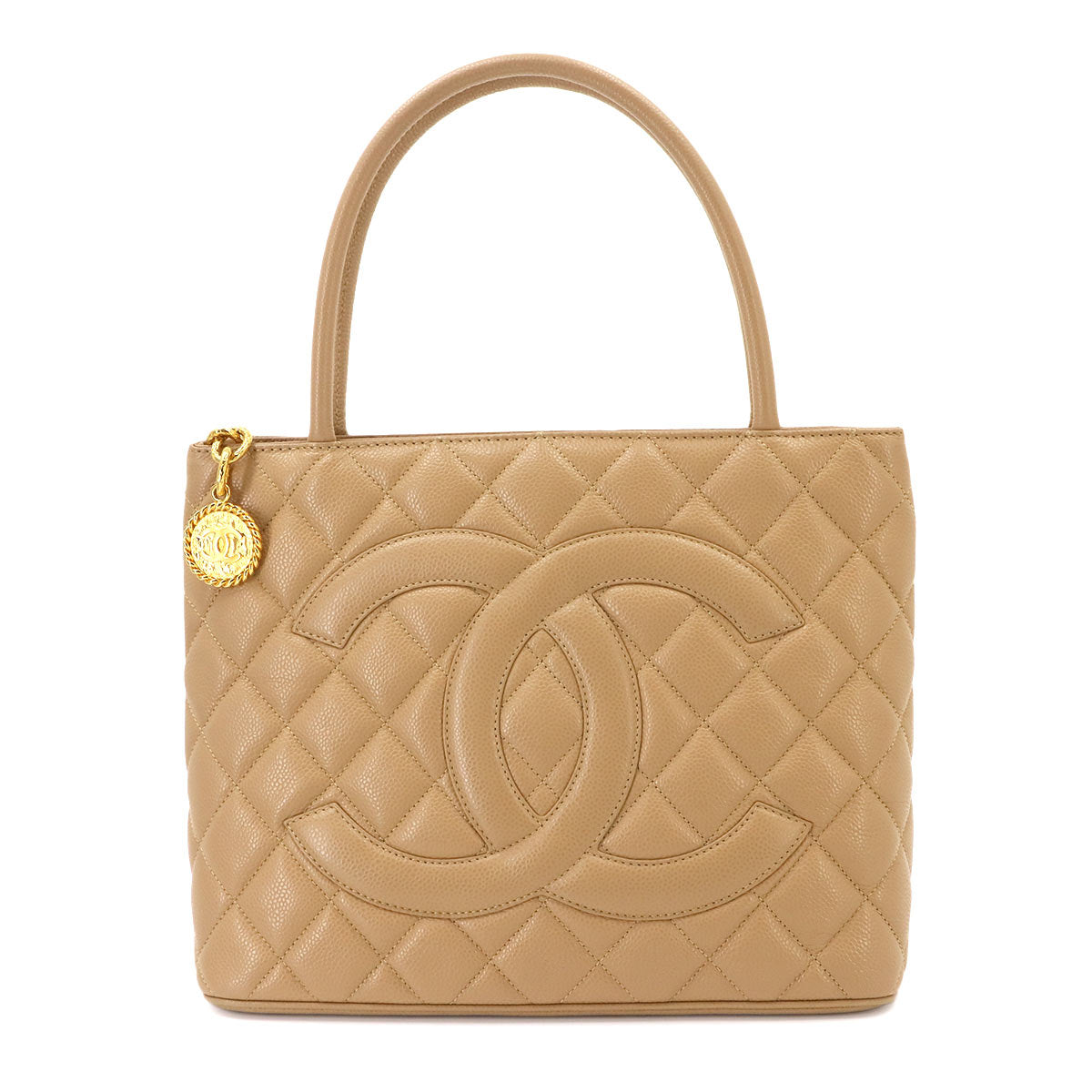 Medallion Tote Bag Leather Beige A01804 Coco Logos