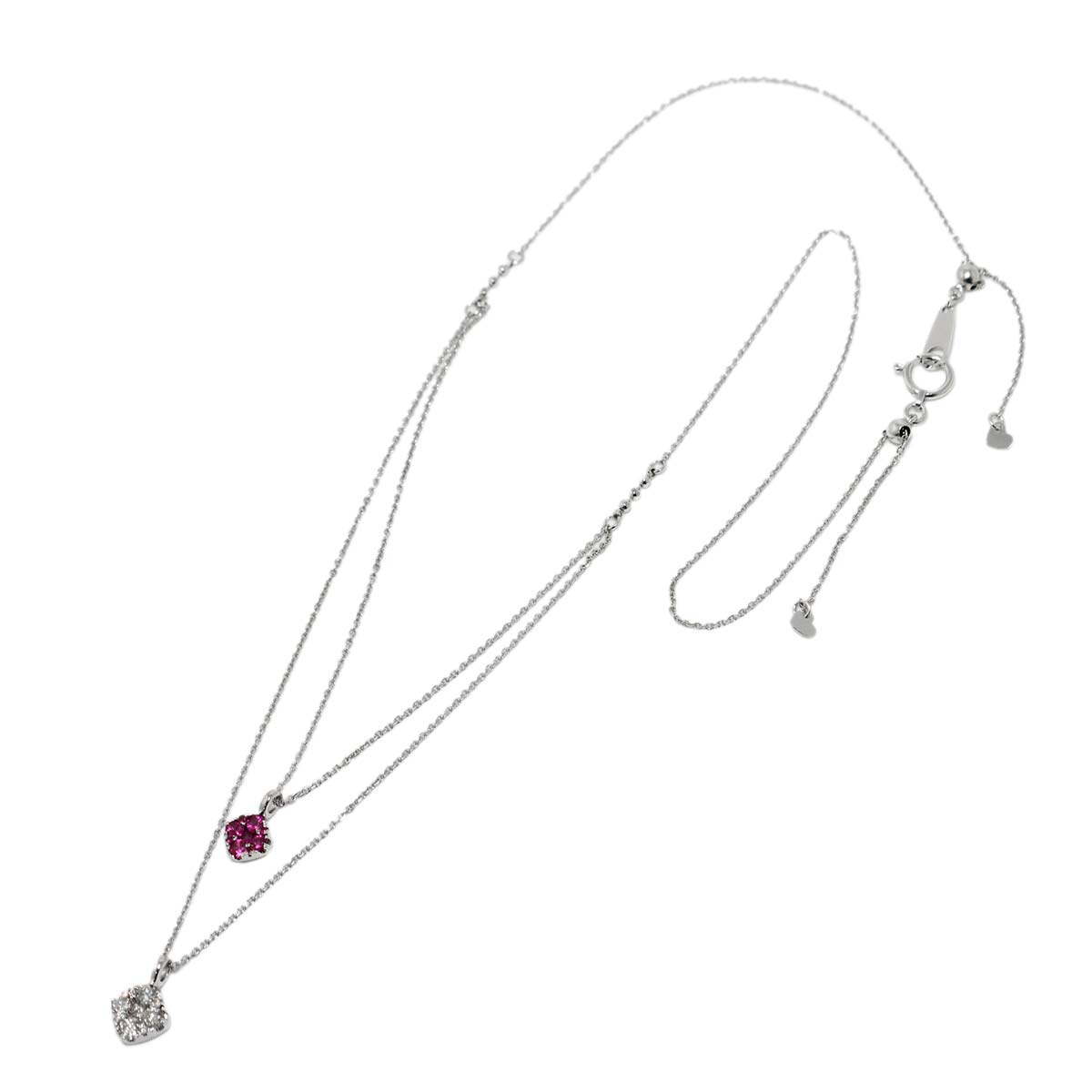 Ruby 0.22ct Diamond 0.30ct Necklace 18K WG White Gold 750
