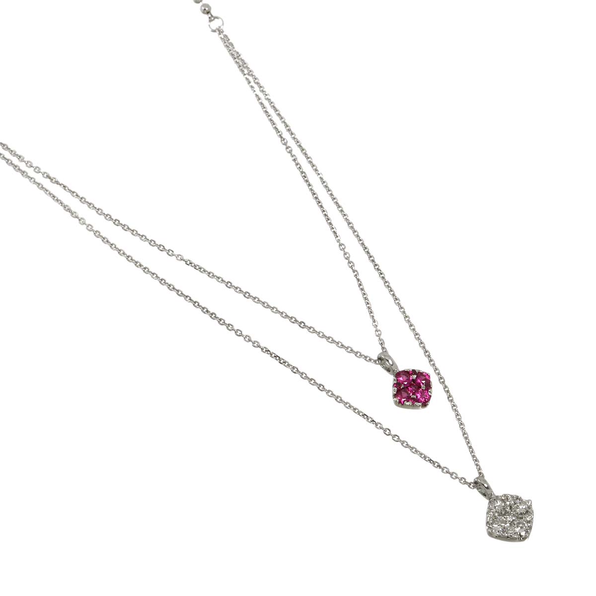 Ruby 0.22ct Diamond 0.30ct Necklace 18K WG White Gold 750