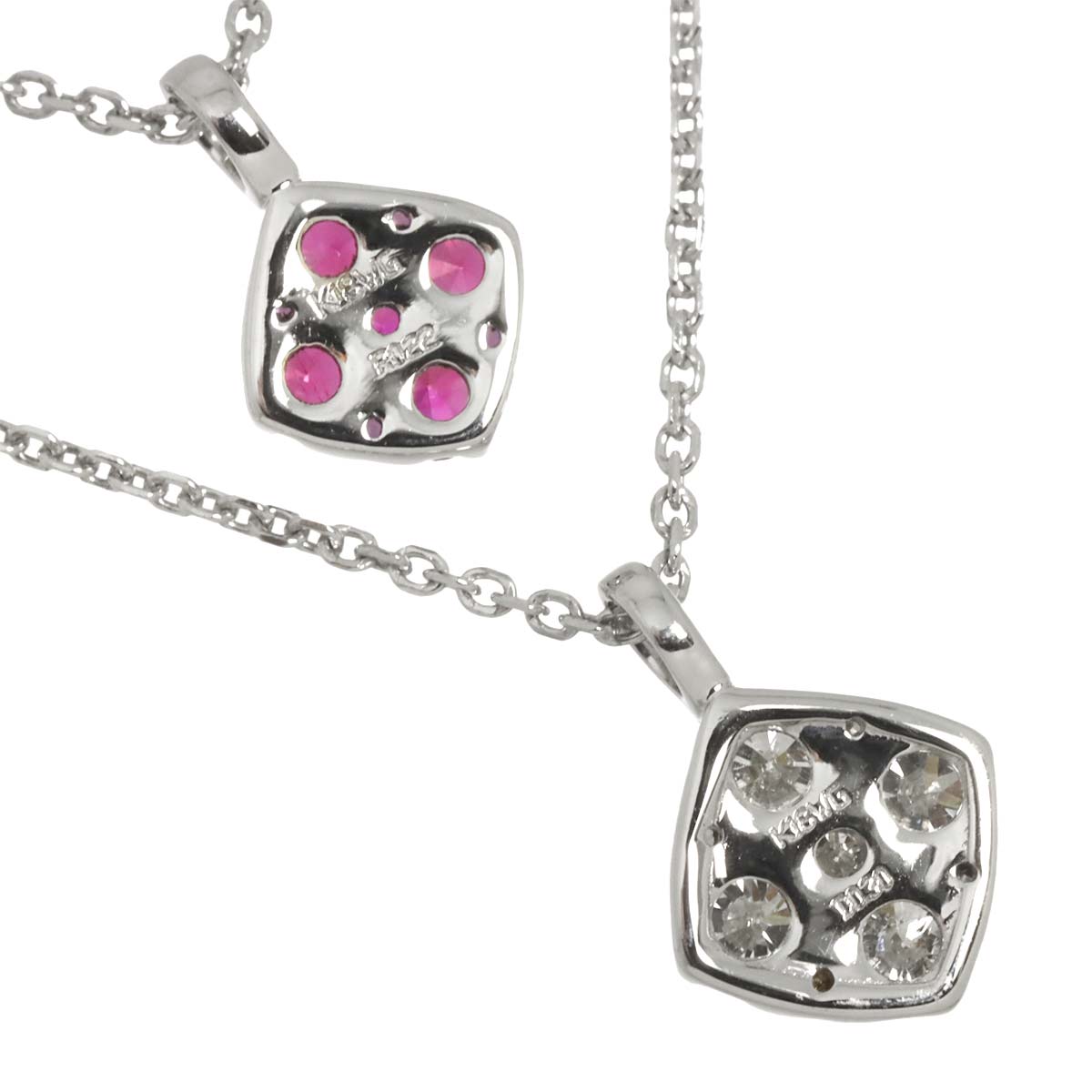 Ruby 0.22ct Diamond 0.30ct Necklace 18K WG White Gold 750