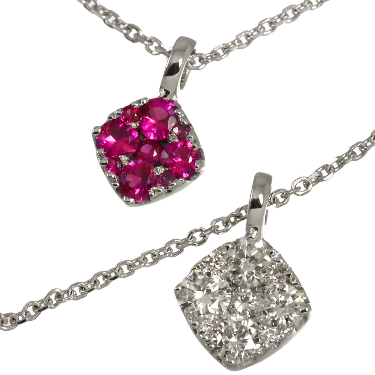 Ruby 0.22ct Diamond 0.30ct Necklace 18K WG White Gold 750