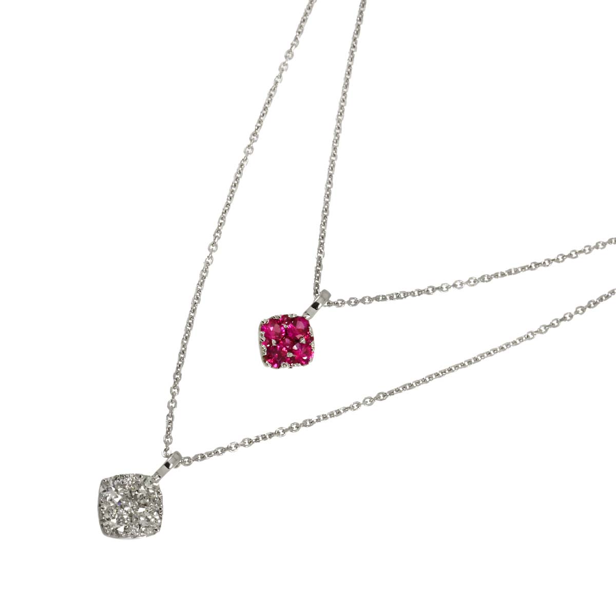 Ruby 0.22ct Diamond 0.30ct Necklace 18K WG White Gold 750