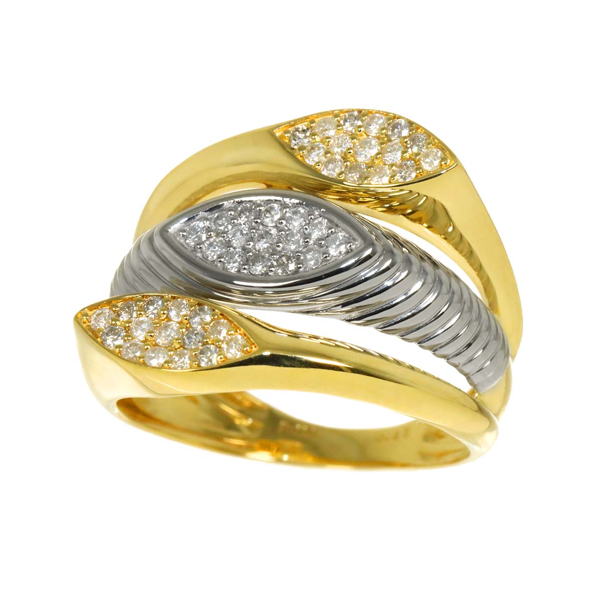 Diamond 0.35ct Ring 18K YG Pt Yellow Gold 750 Platinum Size6(US)