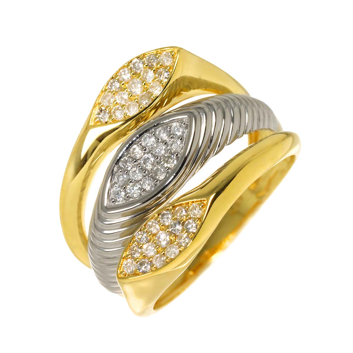 Diamond 0.35ct Ring 18K YG Pt Yellow Gold 750 Platinum Size6(US)