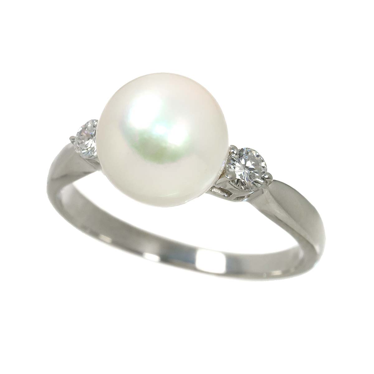 Akoya Pearl 9.1mm Diamond 0.21ct Ring Pt Platinum Size7.25(US)