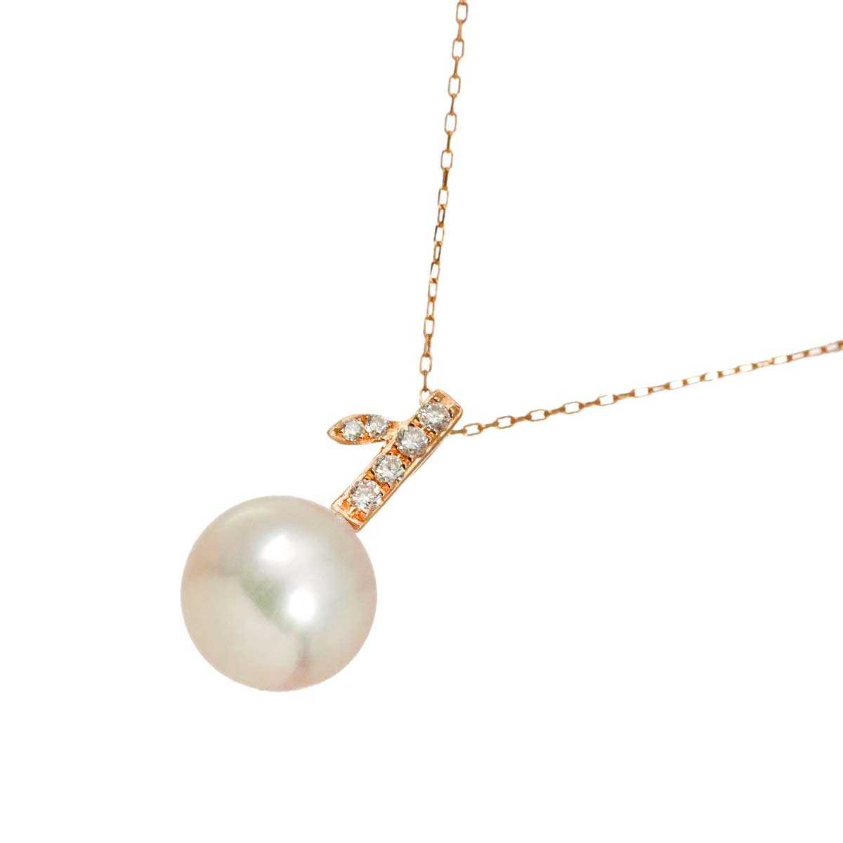 Akoya Pearl 8.6mm Diamond Necklace 18K K18 PG Pink Gold 750