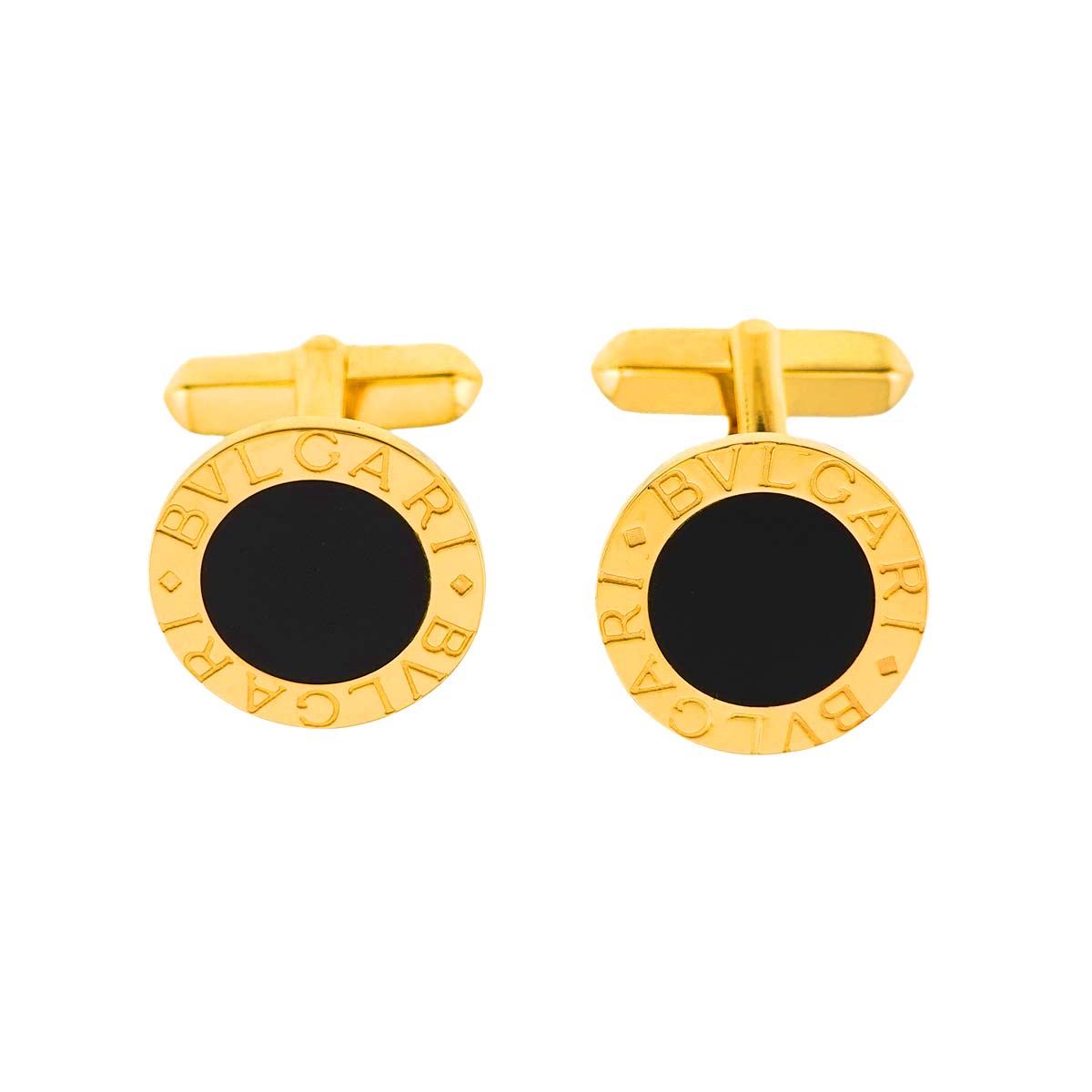 Double logo Onyx Cufflinks 18K Yellow Gold 750