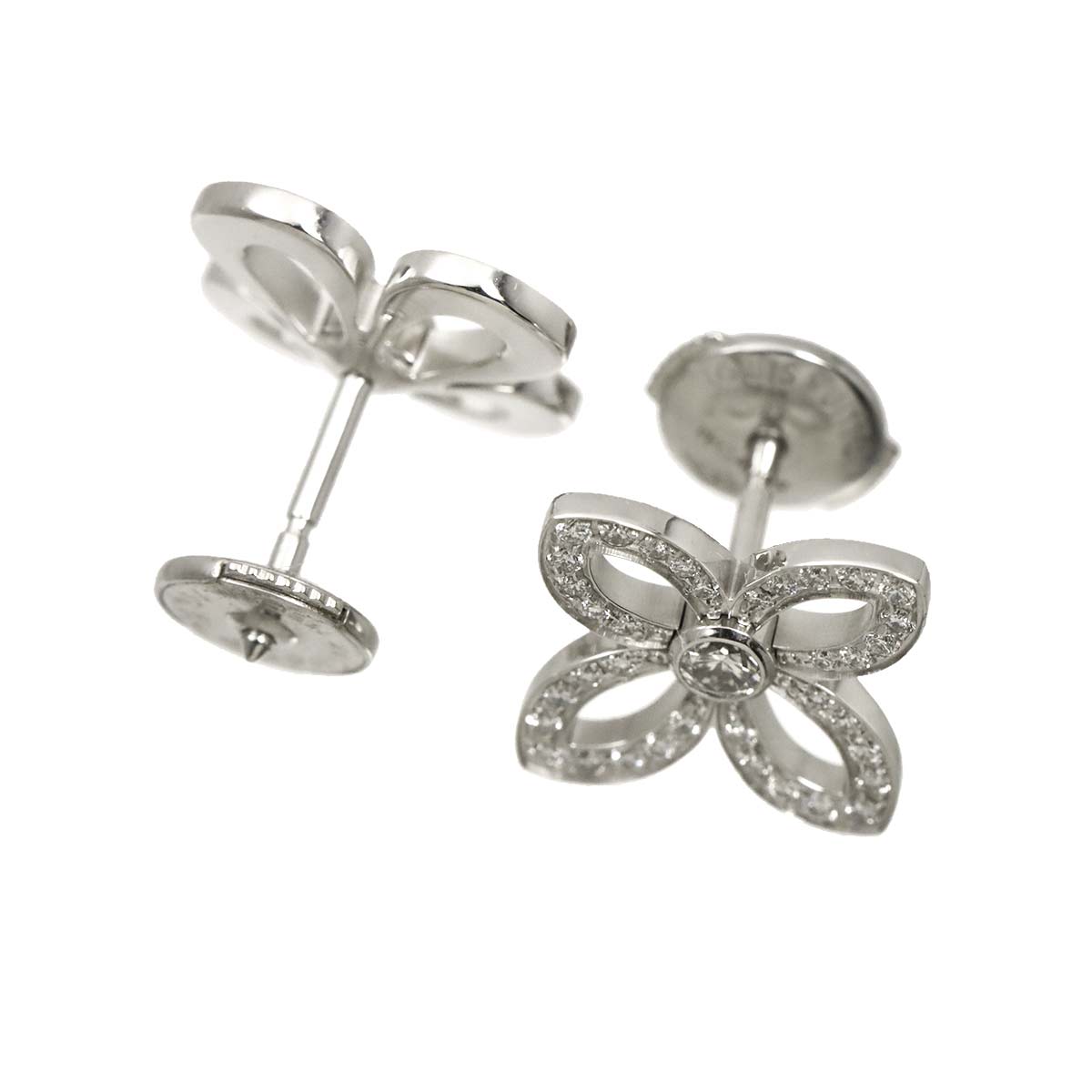 Diamond Flower Earrings Pierced 18K White Gold 750