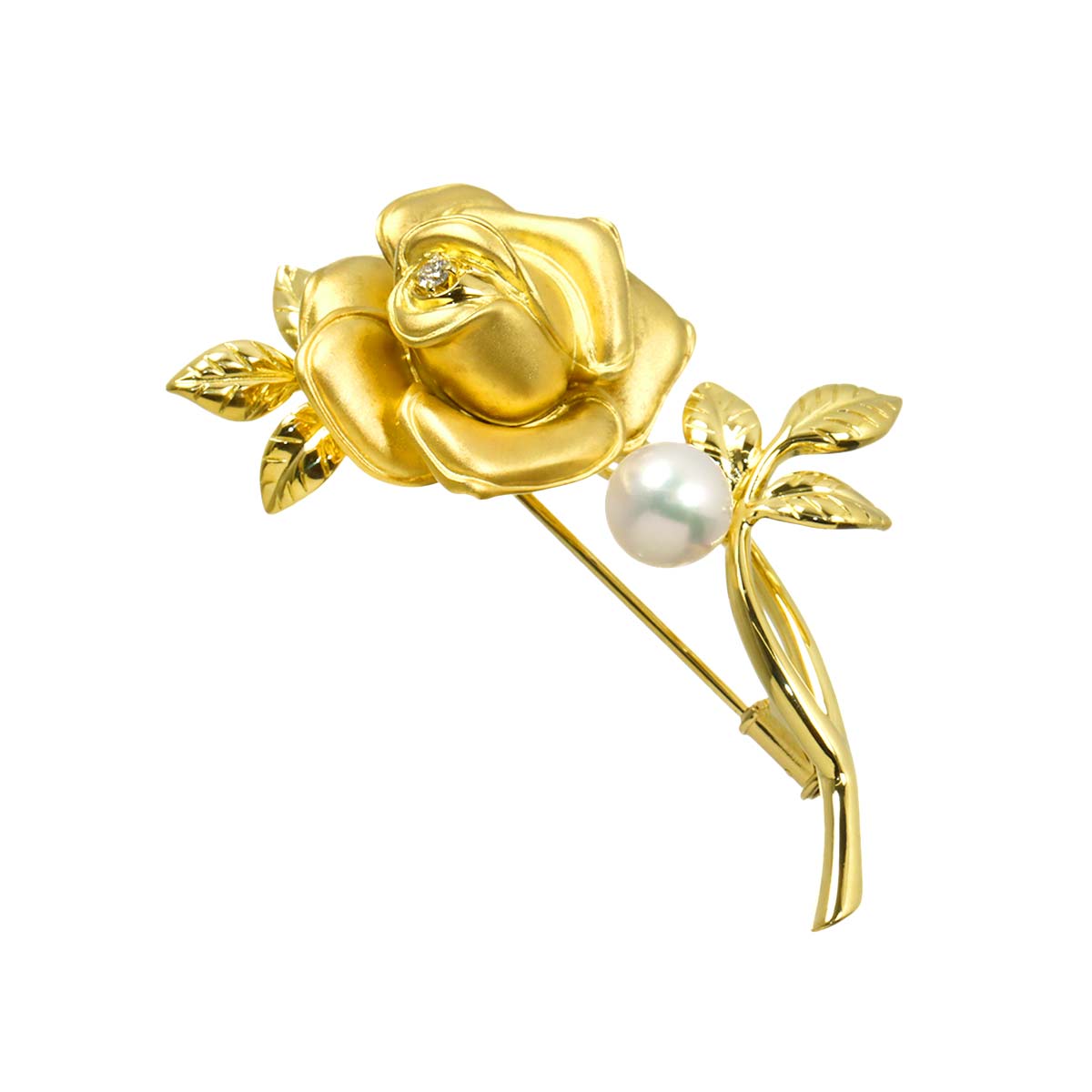 Akoya pearl 7.3mm Diamond Brooch 18K Yellow Gold 750