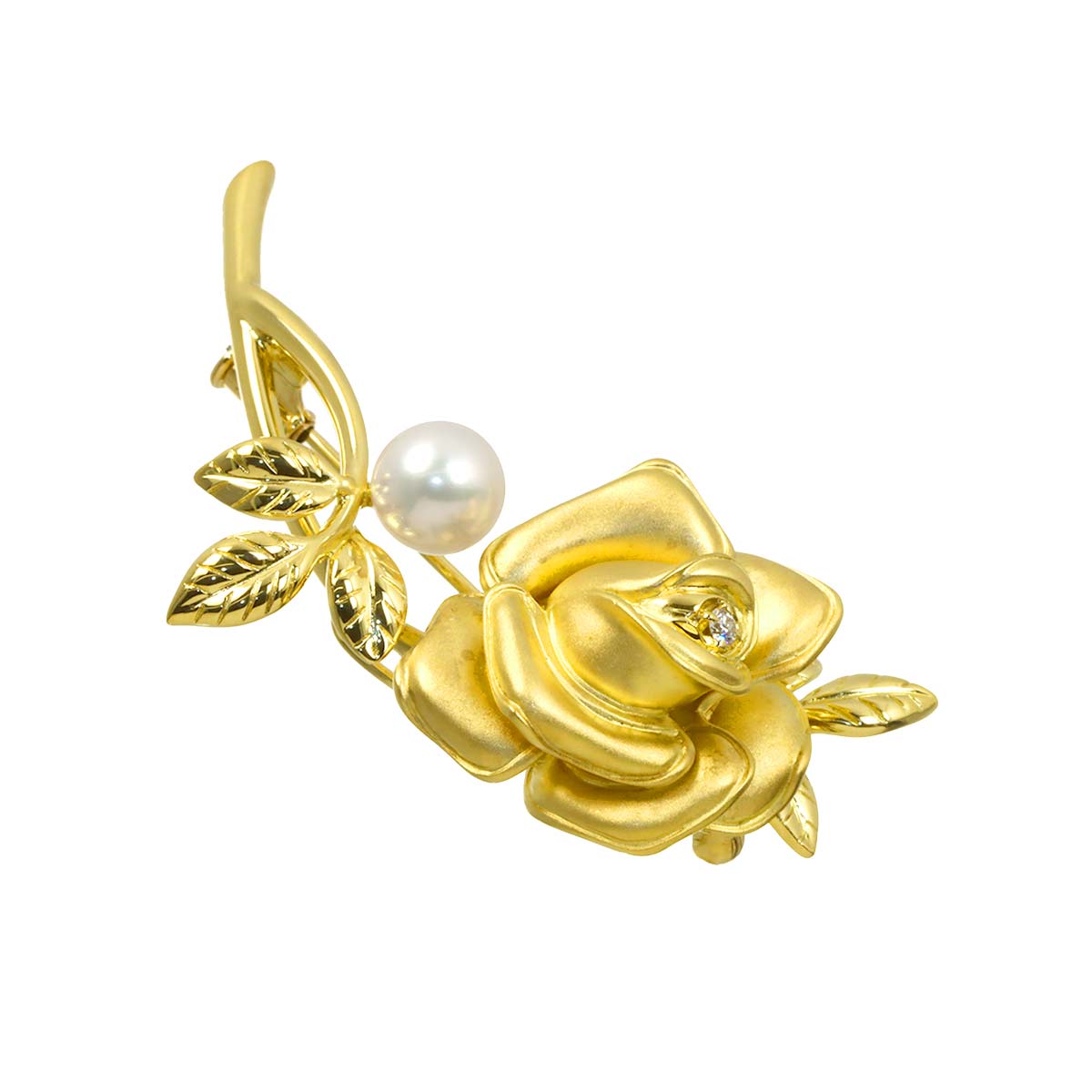 Akoya pearl 7.3mm Diamond Brooch 18K Yellow Gold 750