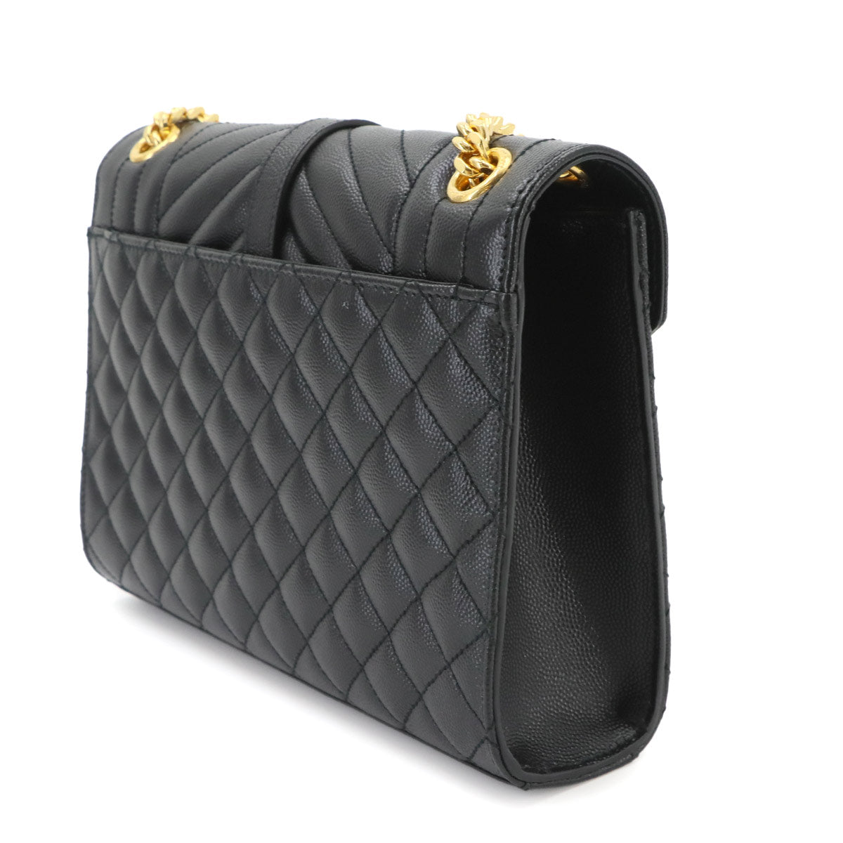 Envelope Medium Chain Shoulder Bag Leather Black 600185
