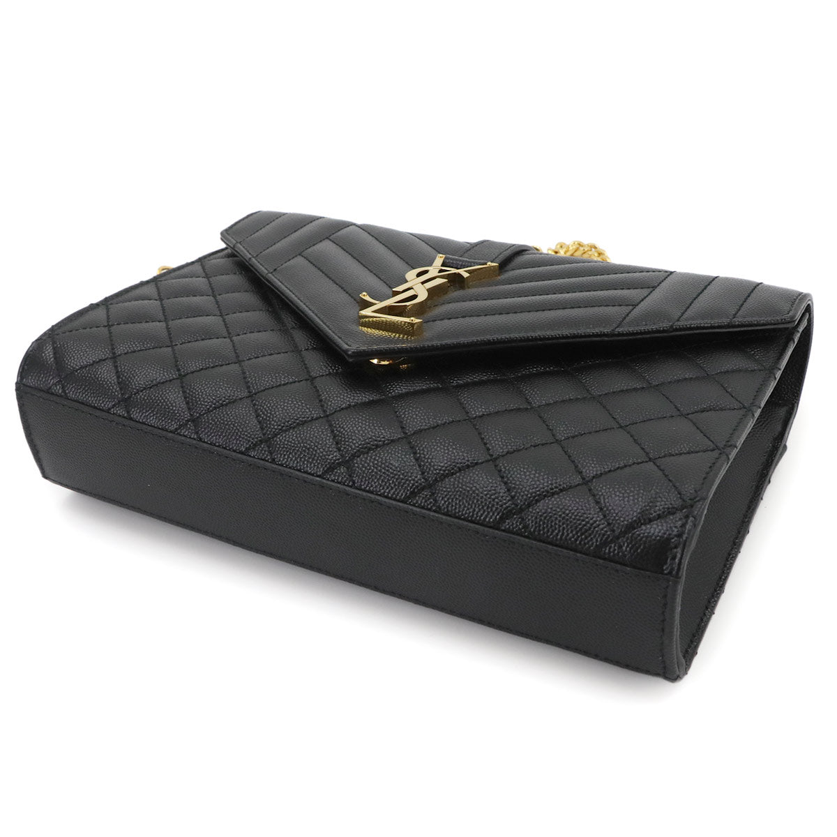 Envelope Medium Chain Shoulder Bag Leather Black 600185