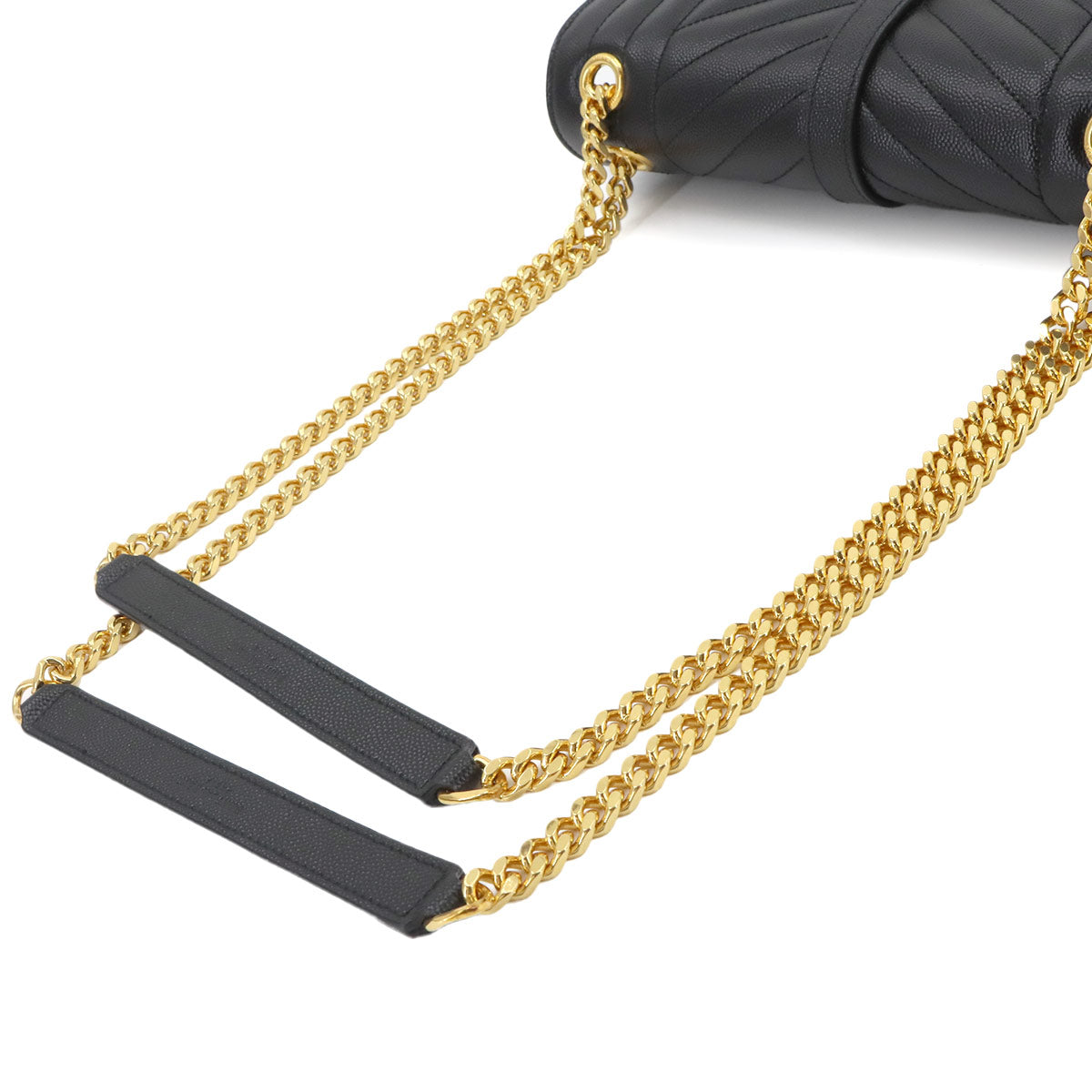 Envelope Medium Chain Shoulder Bag Leather Black 600185