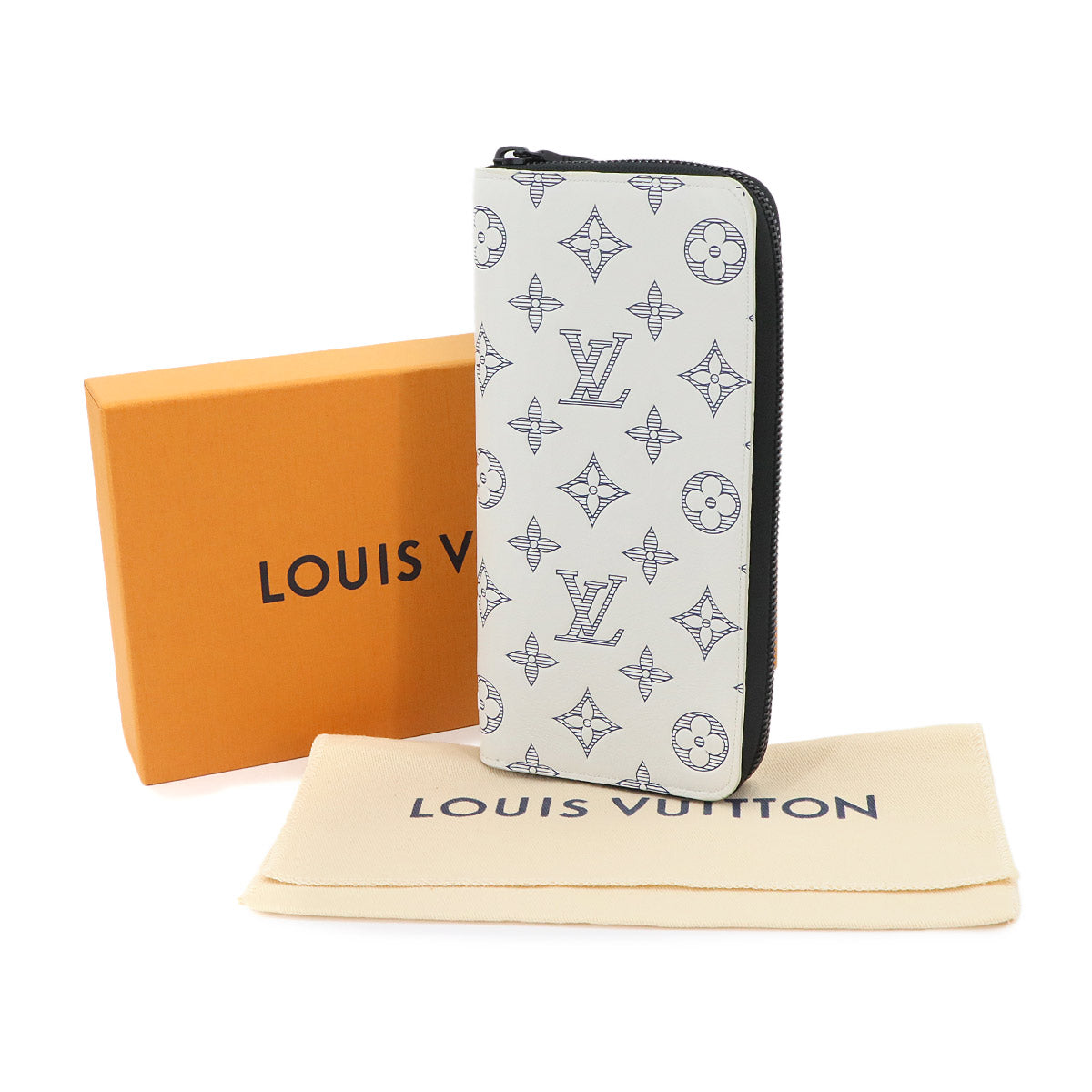 Monogram Shadow Zippy Wallet Vertical White Navy M83381