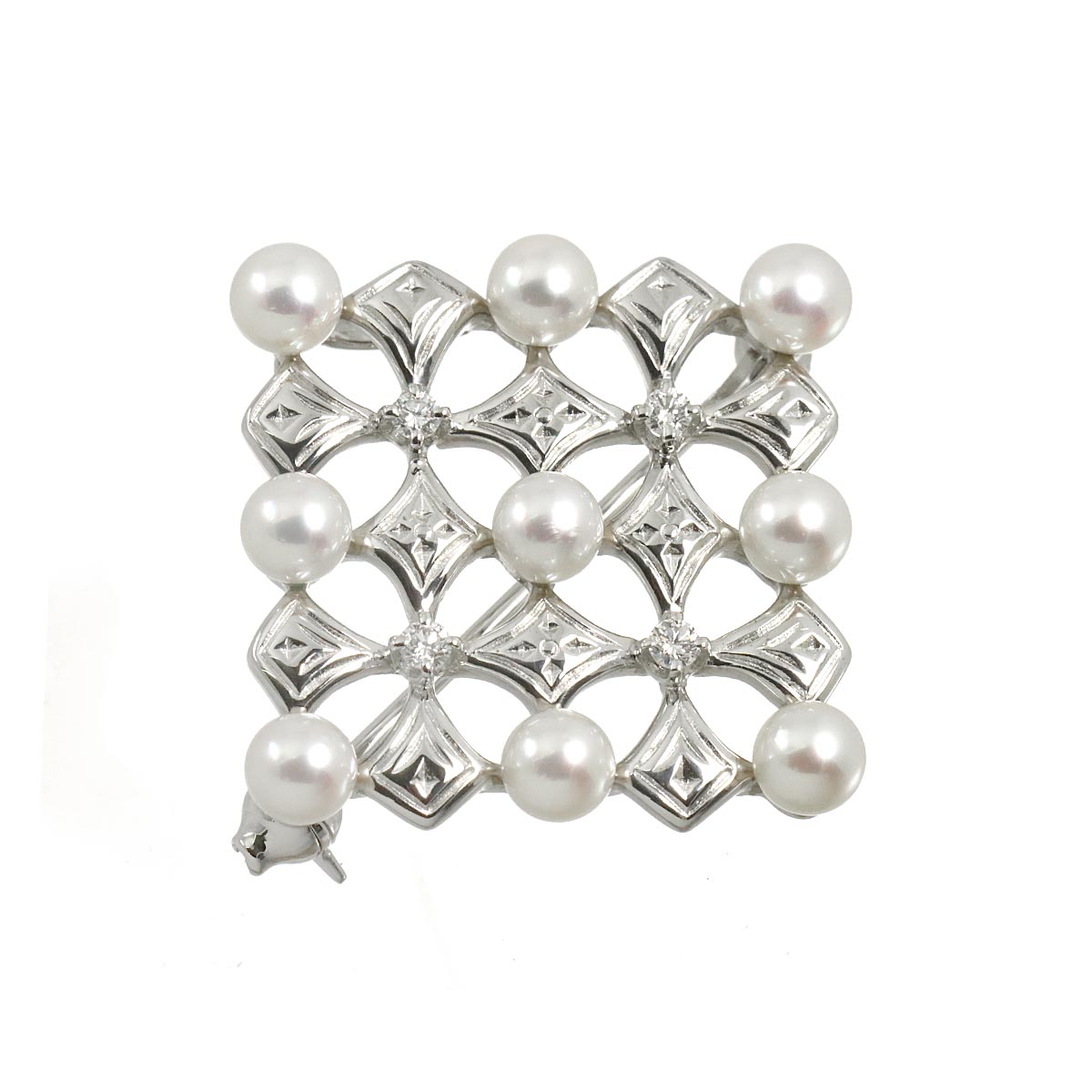 Akoya Pearl 4.1-4.0mm Diamond Brooch 18K White Gold 750