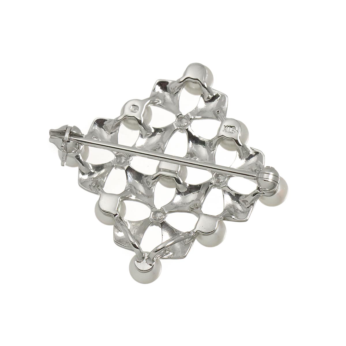 Akoya Pearl 4.1-4.0mm Diamond Brooch 18K White Gold 750