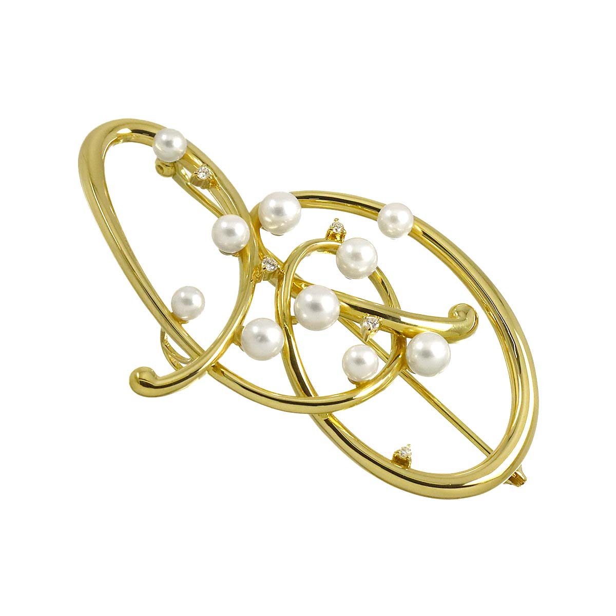 Baby Pearl Diamond 0.07ct Brooch 18K Yellow Gold 750