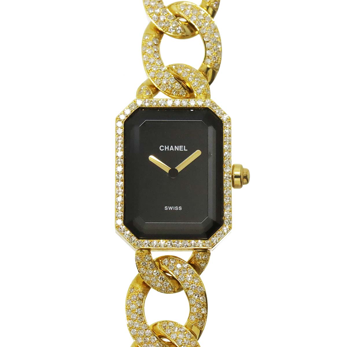 Premiere L H0114 Bezel Diamond 750 YG Quartz Black Dial Ladies