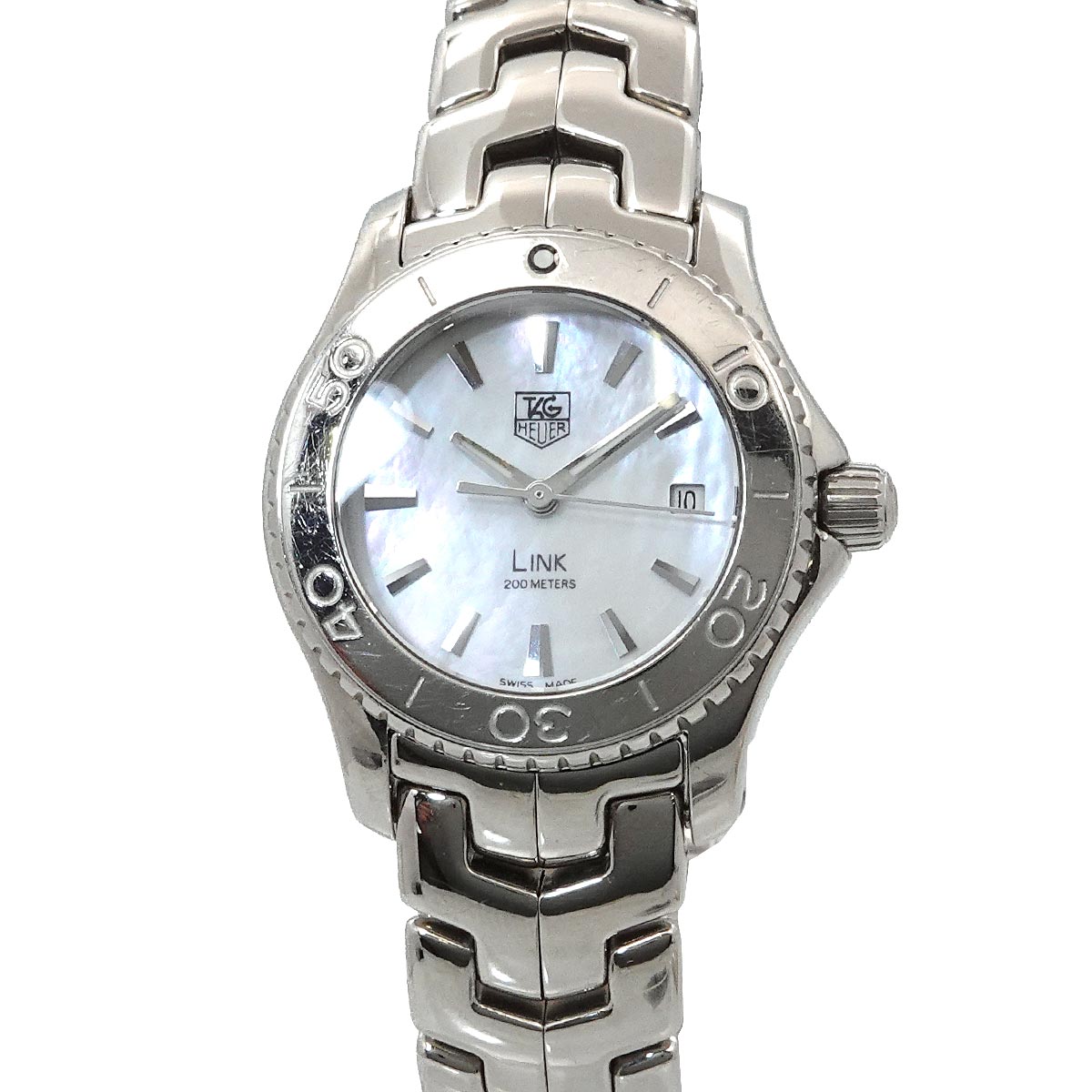 LINK WJ1313-0 Date Quartz White Shell Dial Ladies Watch