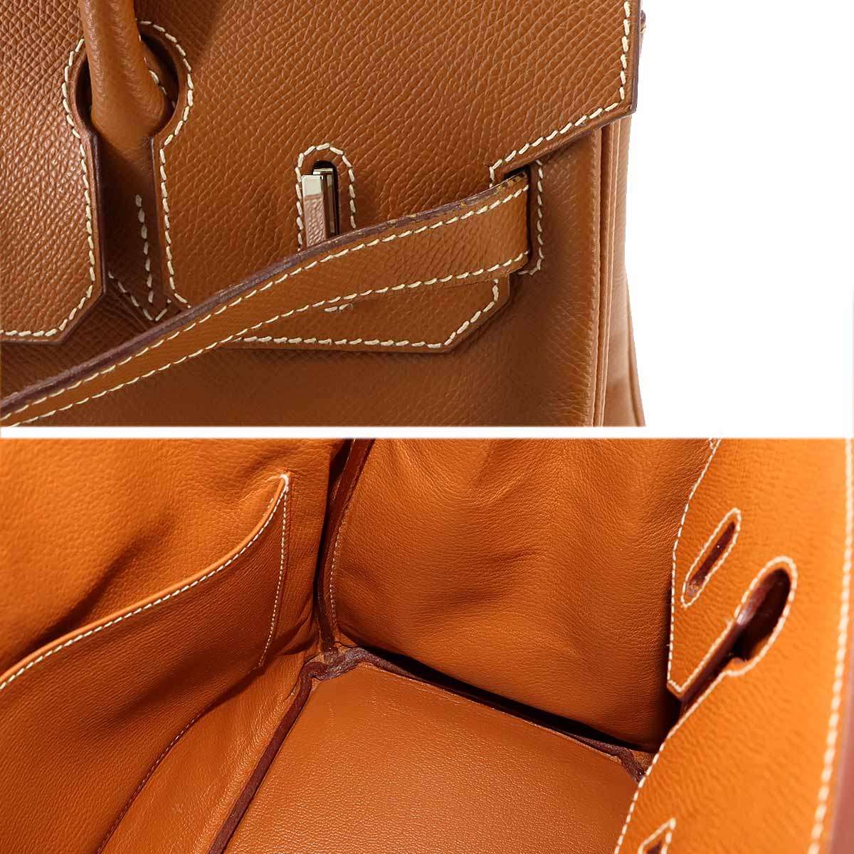 Birkin 30 Hand Bag Epsom Leather Gold Brown Purse