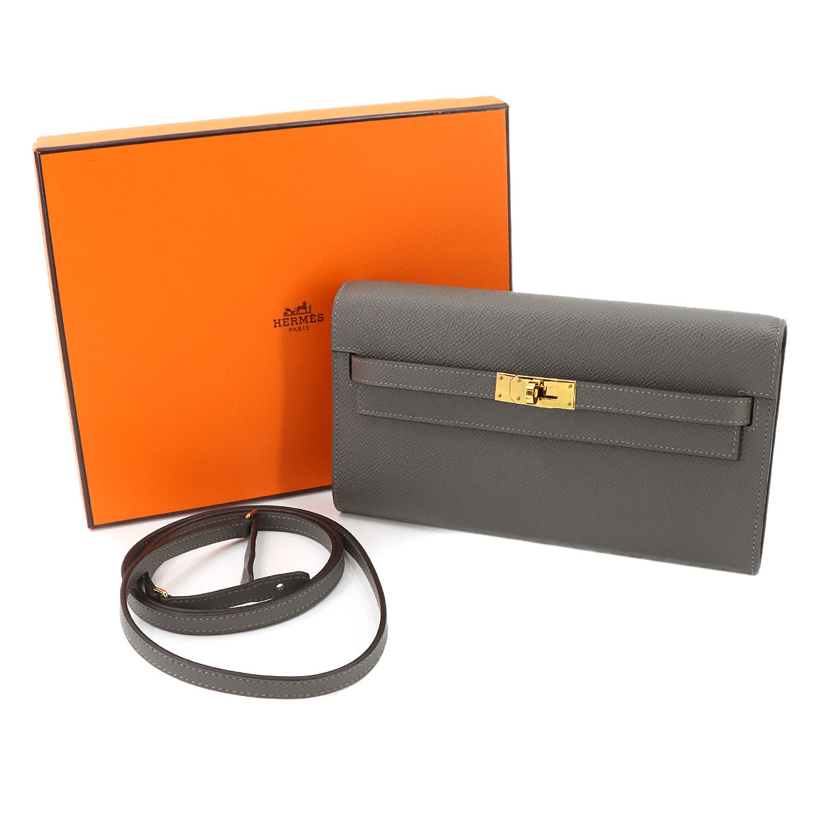 Kelly To Go Shoulder Wallet Epsom Gris Meyer Purse