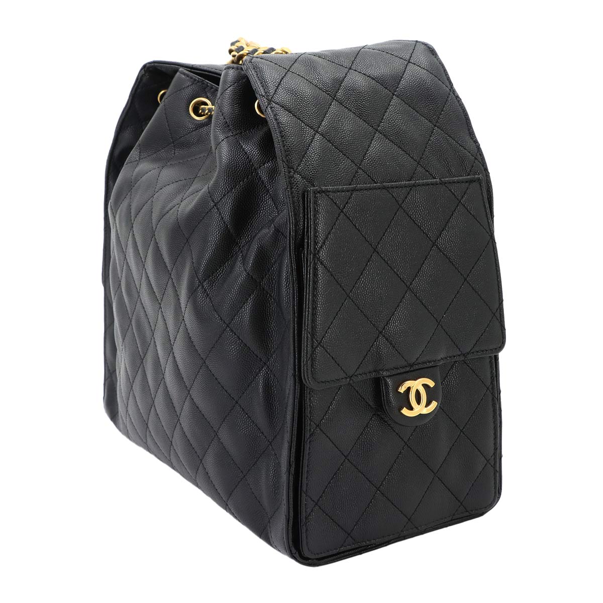 CHANEL 25 Chain Shoulder Bag Leather Black AS5311