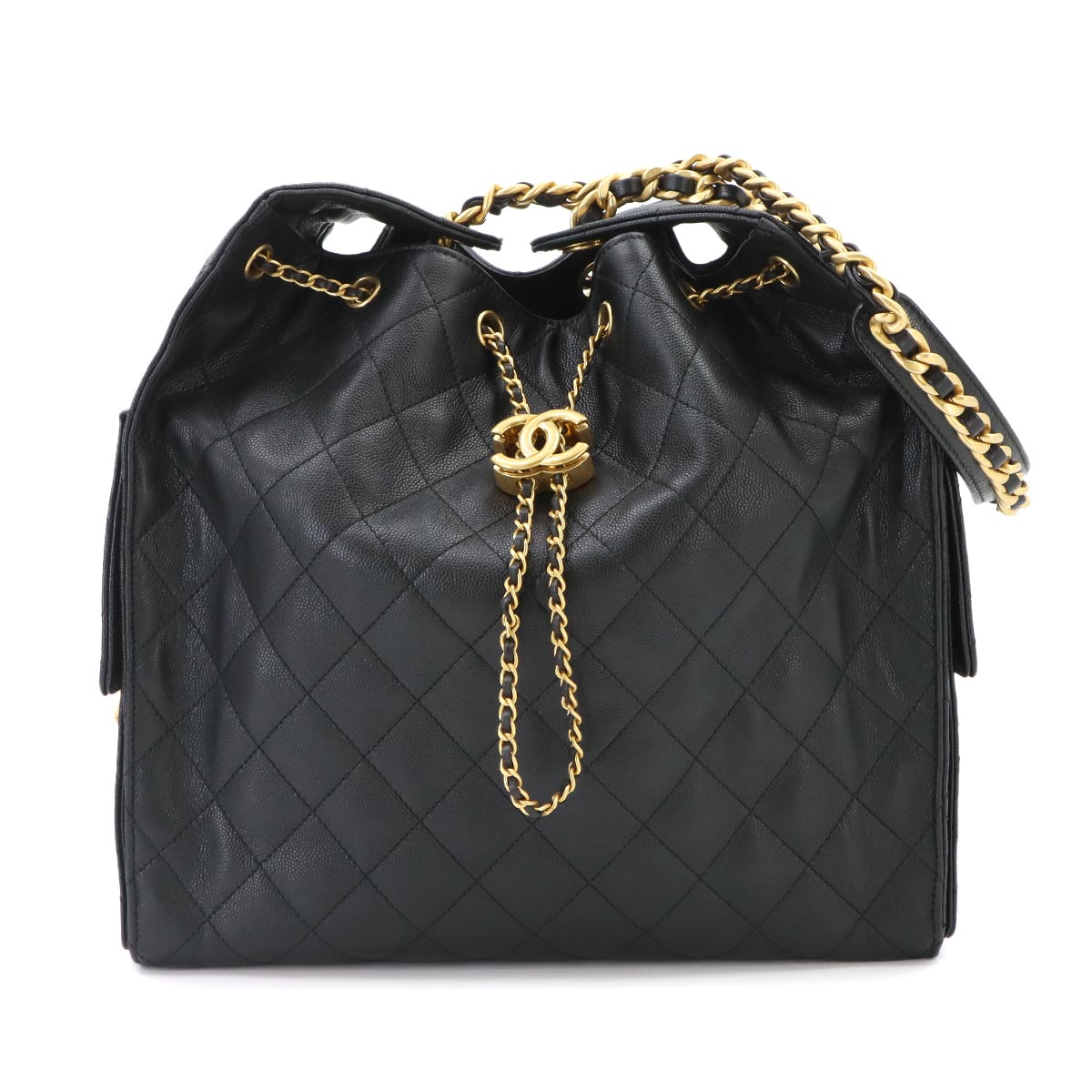 CHANEL 25 Chain Shoulder Bag Leather Black AS5311