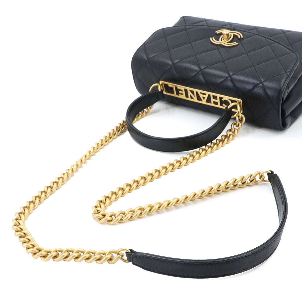 Trendy CC 2way Hand Chain Shouder Bag Leather Black
