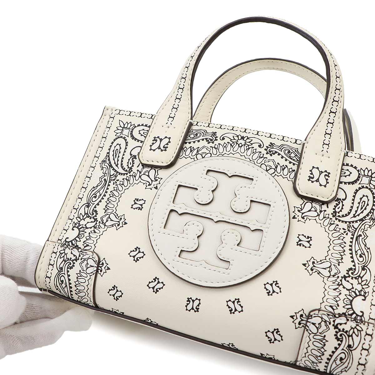 Paisley hand Shoulder Bag Leather White 75264 999