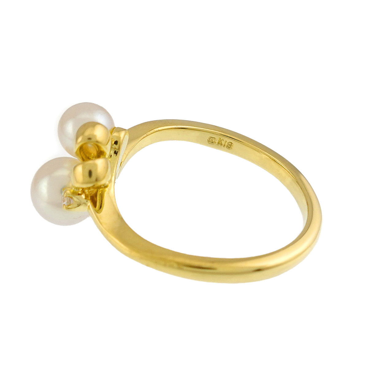 Akoya Pearl 5.6-4.6mm Diamond Ring 18K YG 750 Size4.75-5(US)