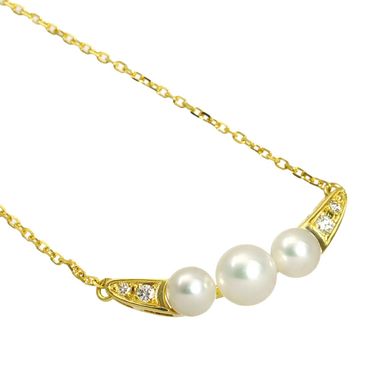 Akoya Pearl 6.0-4.8mm Diamond Necklace 18K YG 750