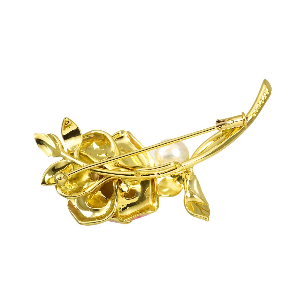 Enamel Akoya Pearl 7.2mm Diamond Brooch 18K YG 750