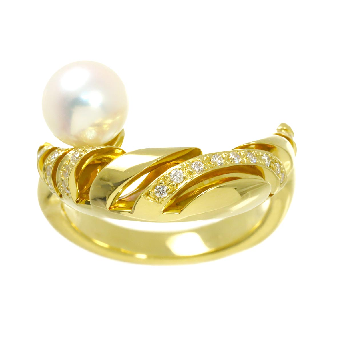 Akoya Pearl 7.3mm Diamond MOP Ring 18K YG 750 Size6.75(US)