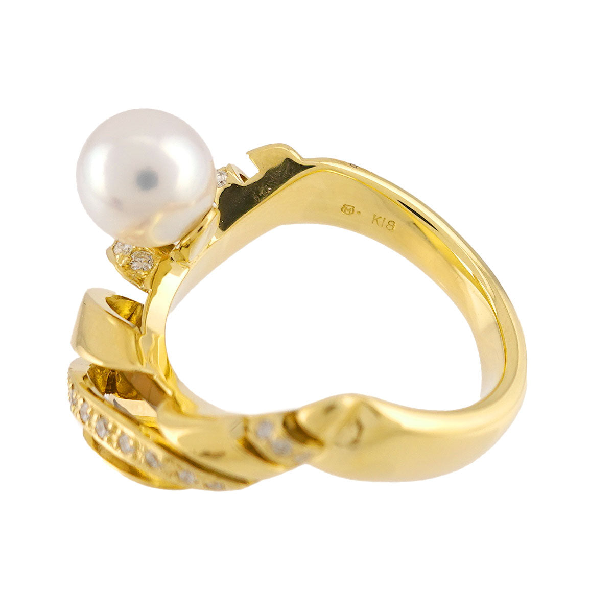 Akoya Pearl 7.3mm Diamond MOP Ring 18K YG 750 Size6.75(US)