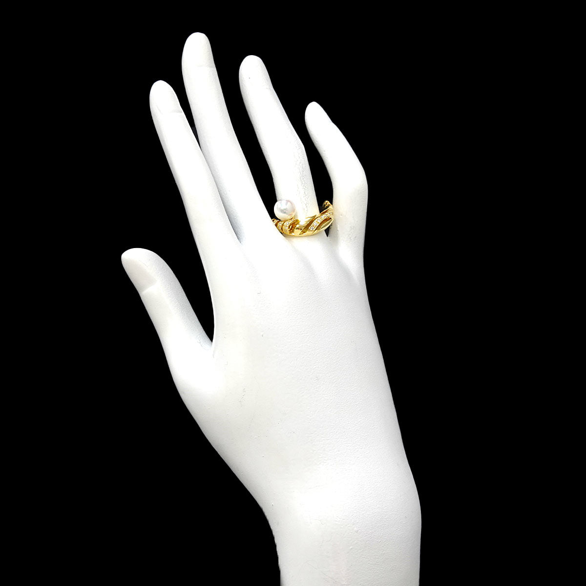 Akoya Pearl 7.3mm Diamond MOP Ring 18K YG 750 Size6.75(US)