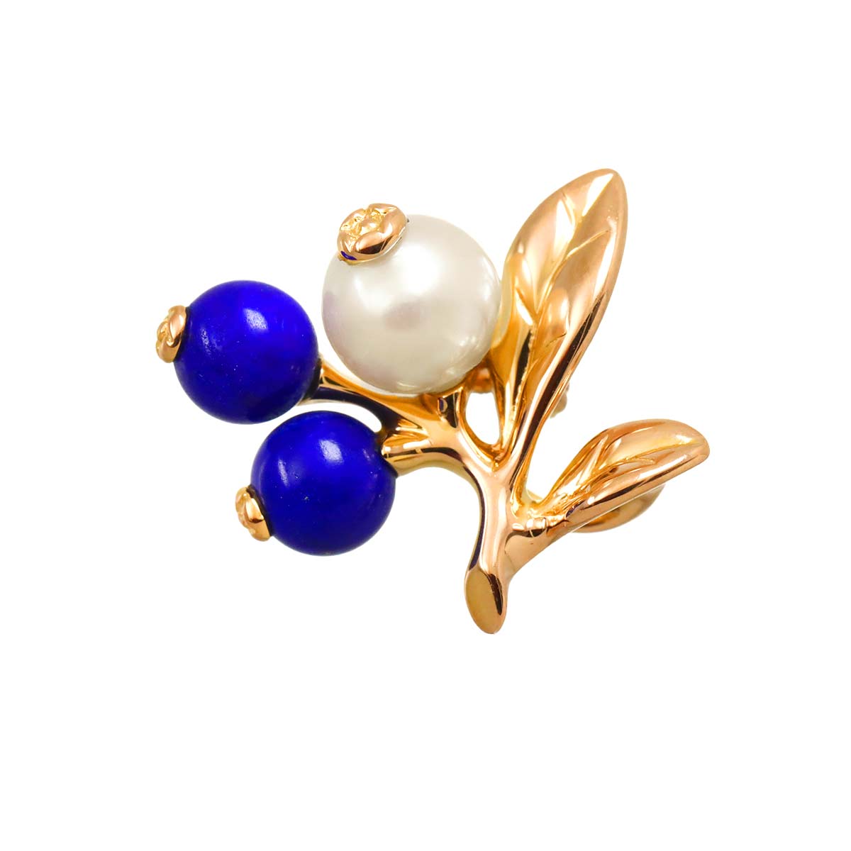 Freshwater pearl Lapis Lazuli Brooch 18K Yellow Gold 750