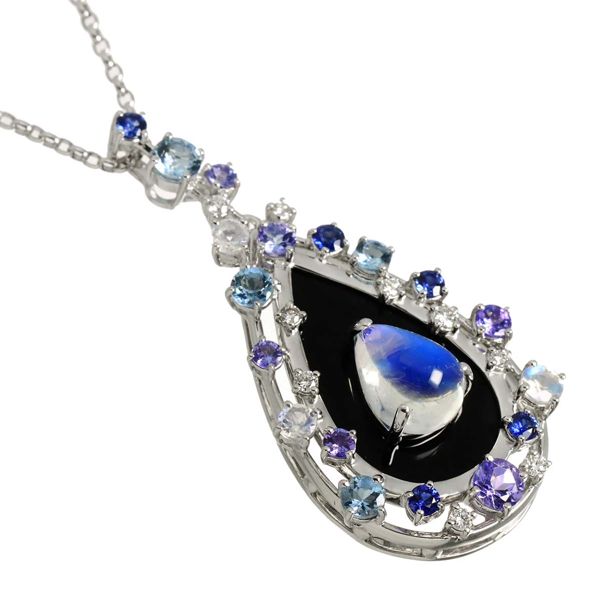 MoonStone 2.97ct Diamond 0.19ct Necklace 18K WG 750
