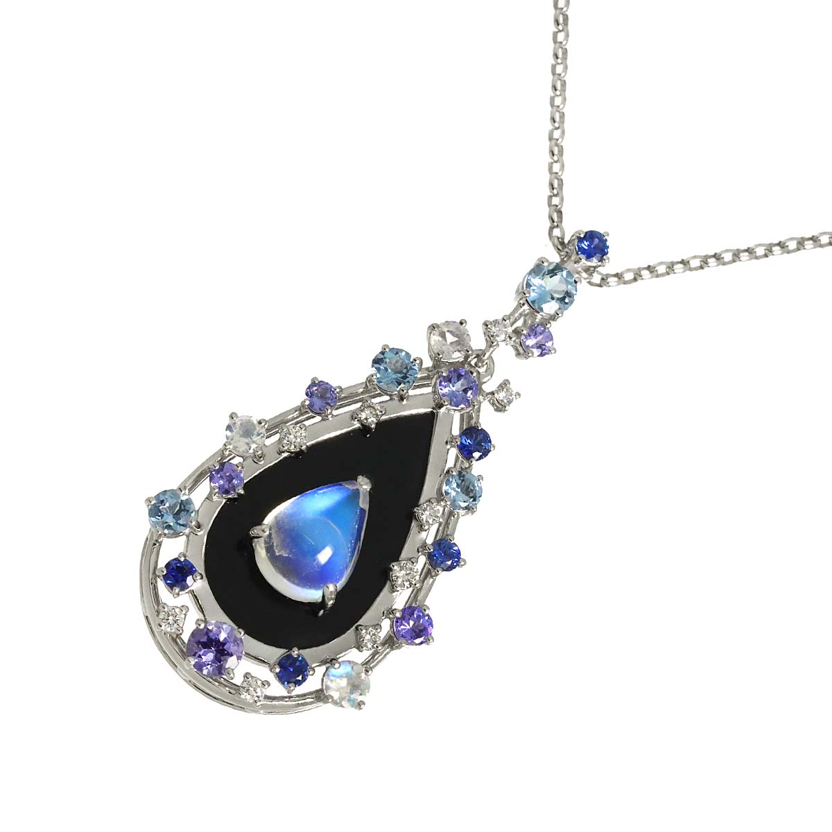 MoonStone 2.97ct Diamond 0.19ct Necklace 18K WG 750