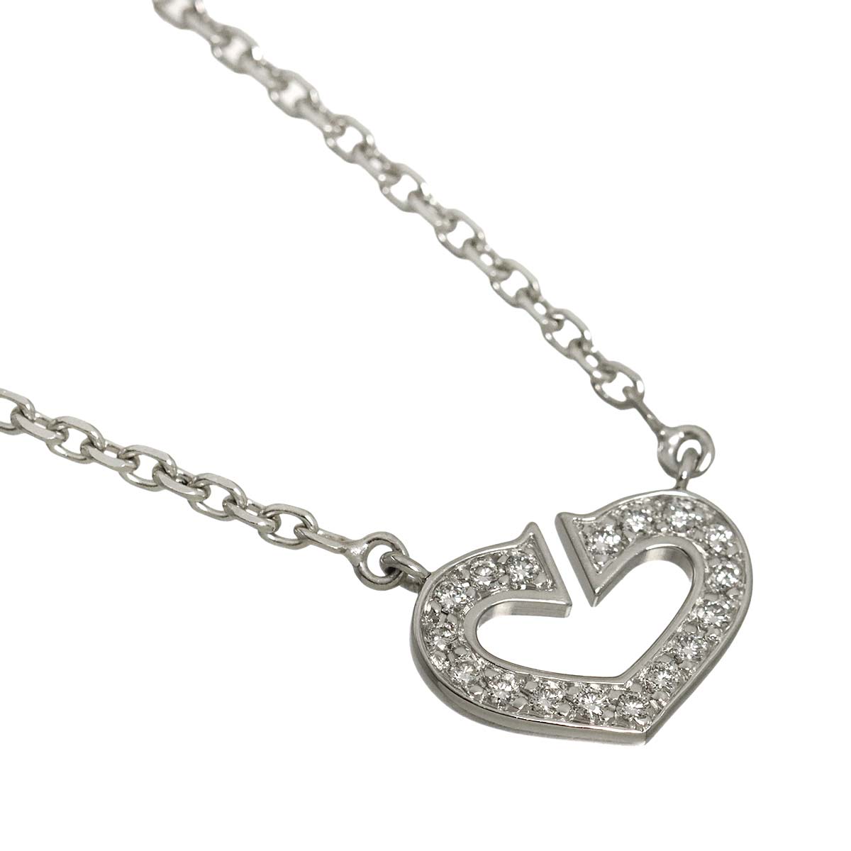 C Heart Diamond Necklace 18K White Gold 750
