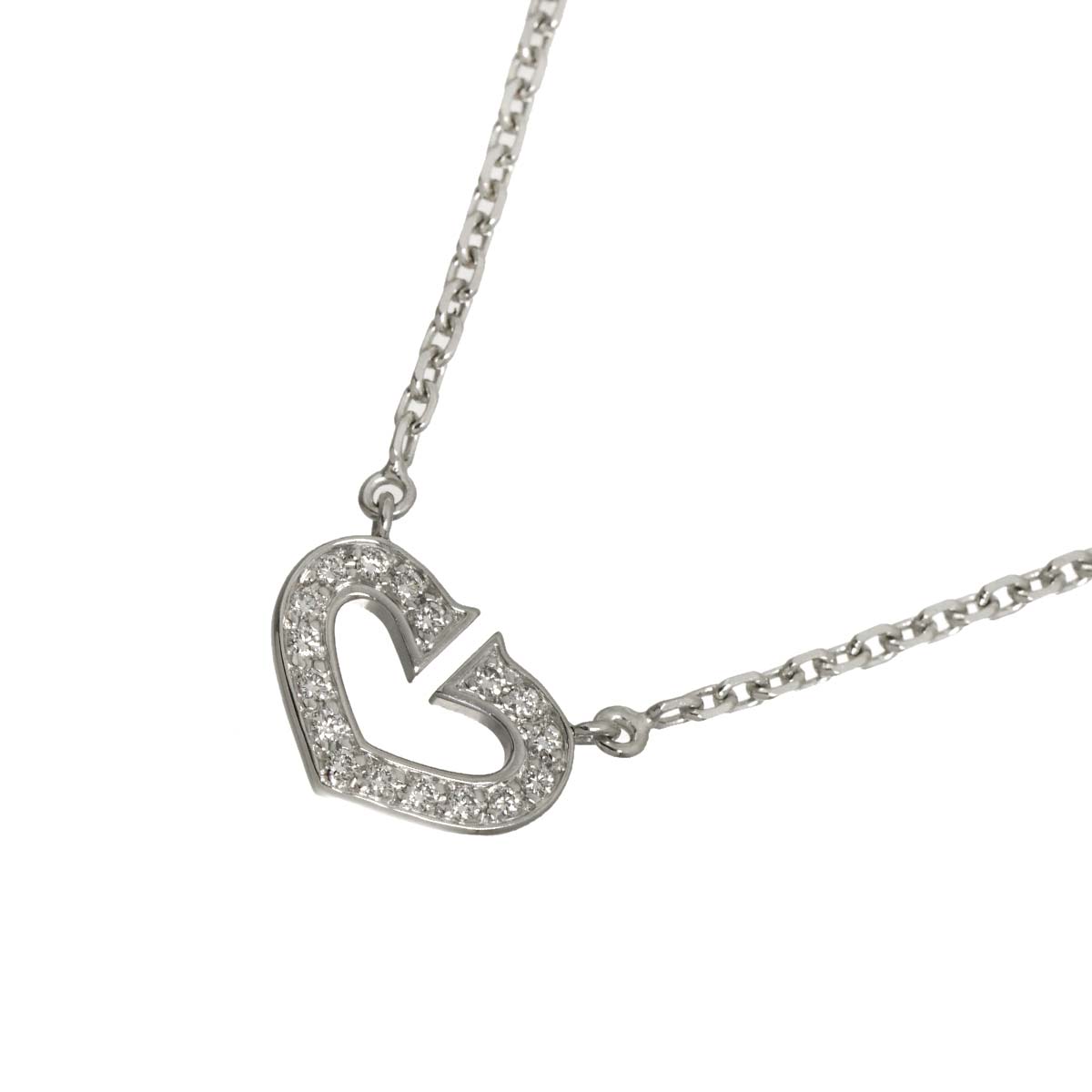 C Heart Diamond Necklace 18K White Gold 750