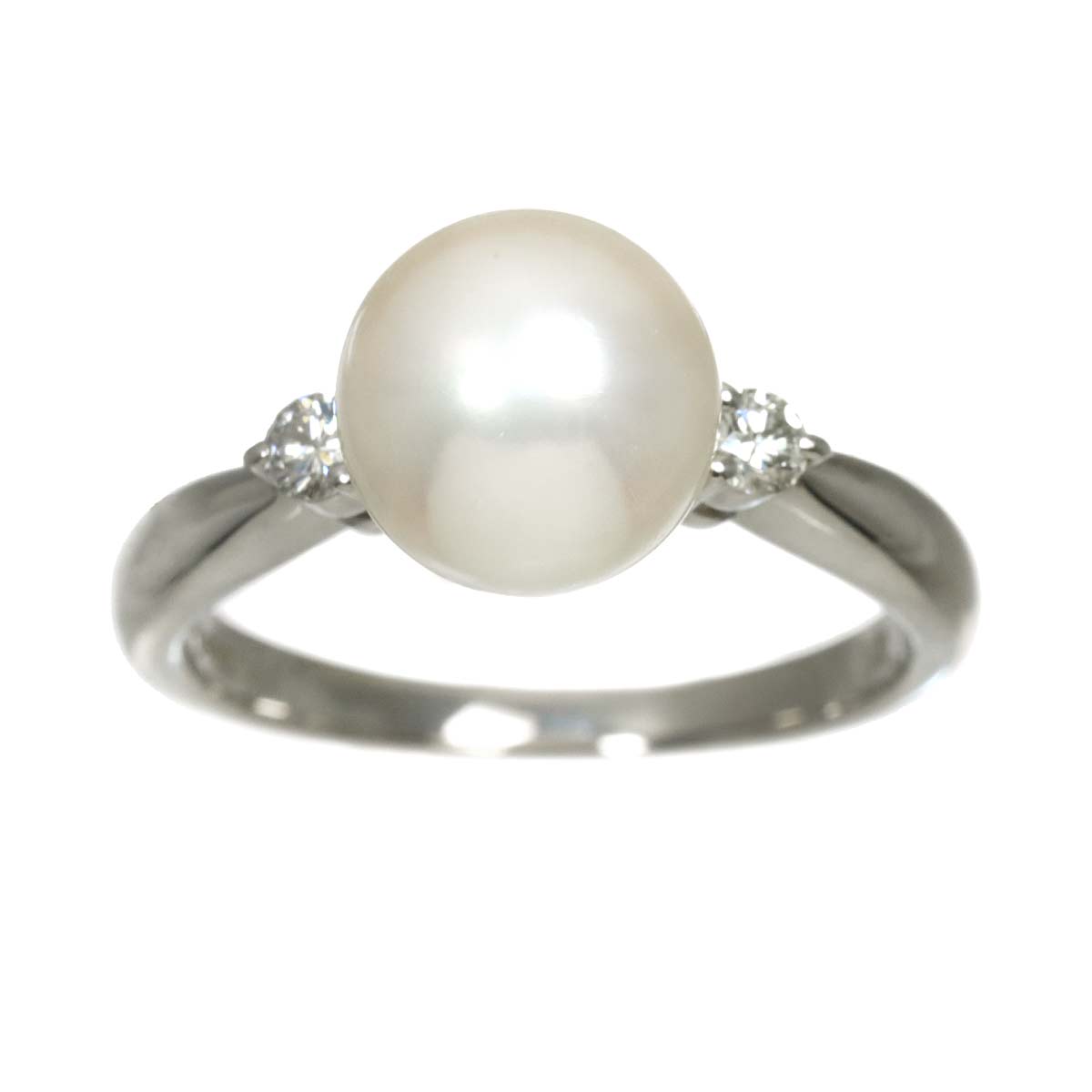 Akoya Pearl 9.0mm Diamond 0.12ct Ring Pt size7.25(US)