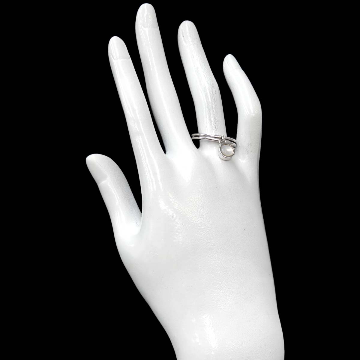Onyx MOP Diamond Ring K18 White Gold 750 Size7.5(US)