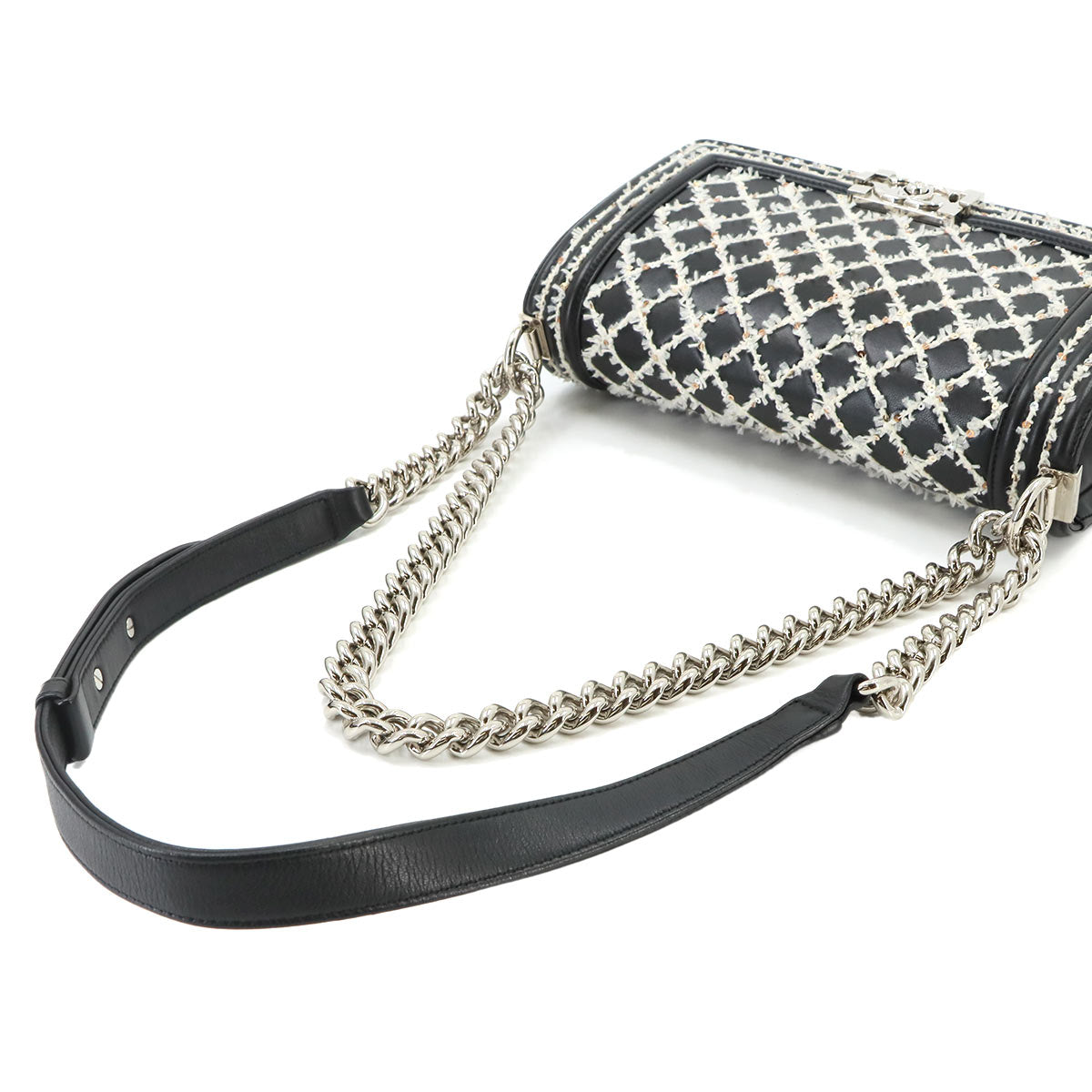 Boy Chanel Small Chain Shoulder Leather Black White Sequin