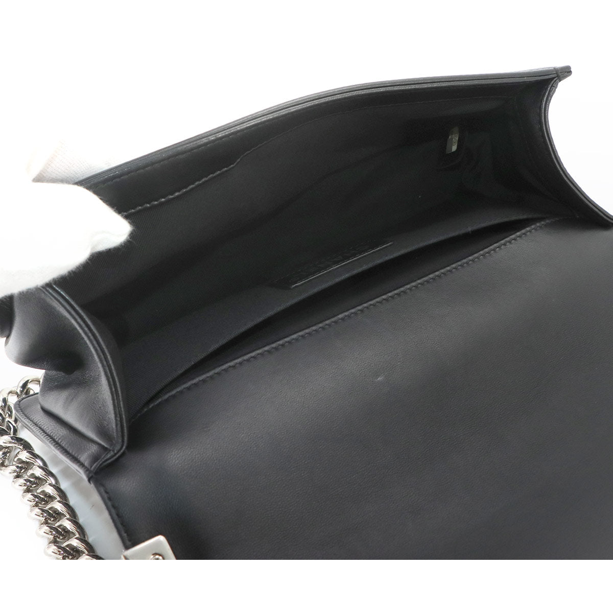 Boy Chanel Small Chain Shoulder Leather Black White Sequin